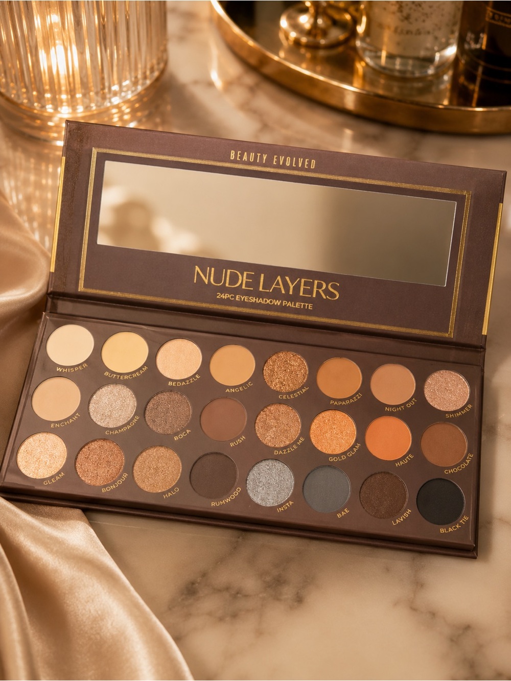 Nude Layers 24-Color Eyeshadow Palette — Warm Brown & Gold Tones